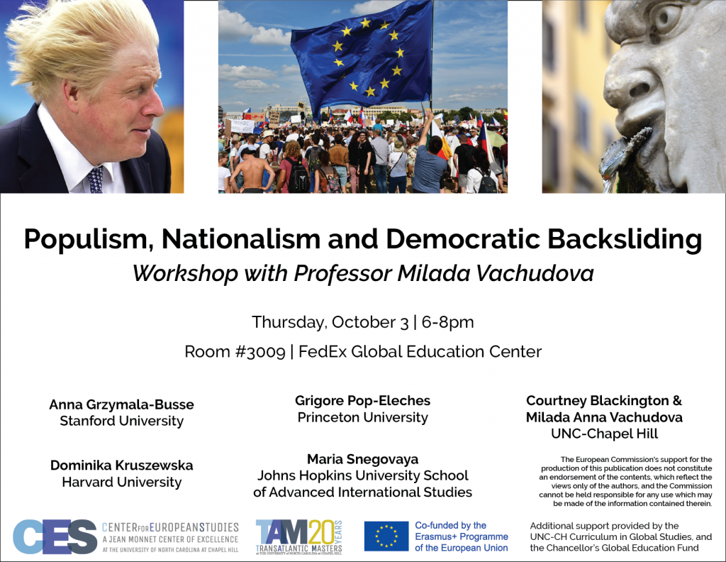 Flyer advertising workshop on populism on October 3 2019.