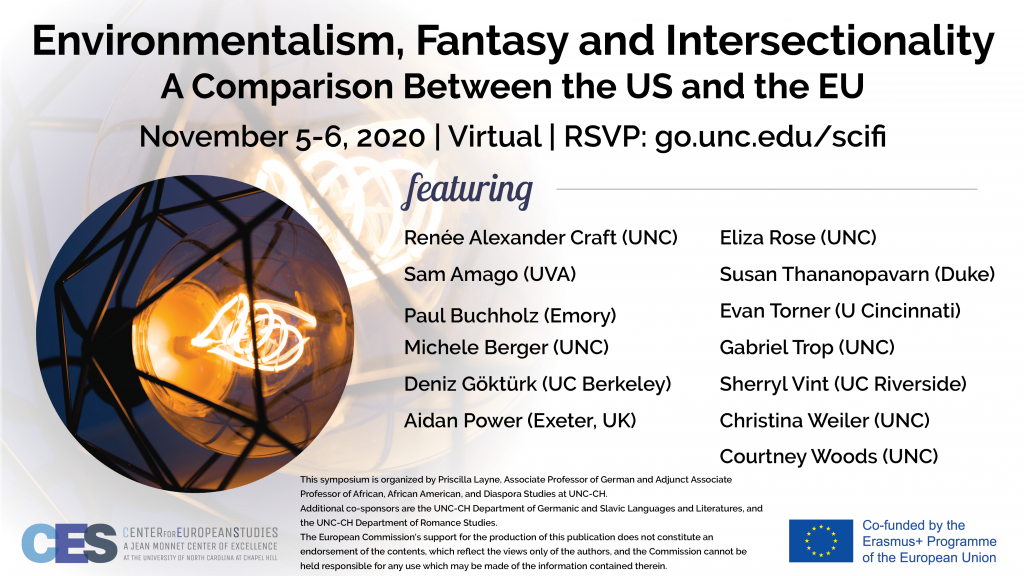 Flyer advertising conference on environmentalism fantasy and intersectionality on November 5 through 6 2020.