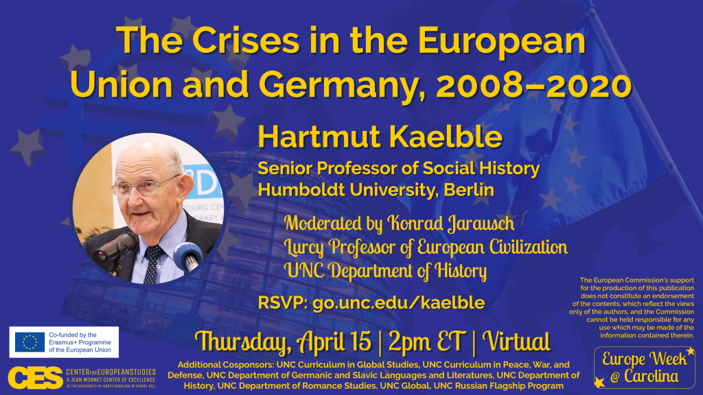 Flyer advertising talk by Hartmut Kaelble on April 15 2021.